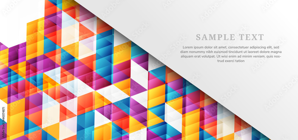 Aufkleber template design abstract modern colorful triangles on white background with copy space for text.