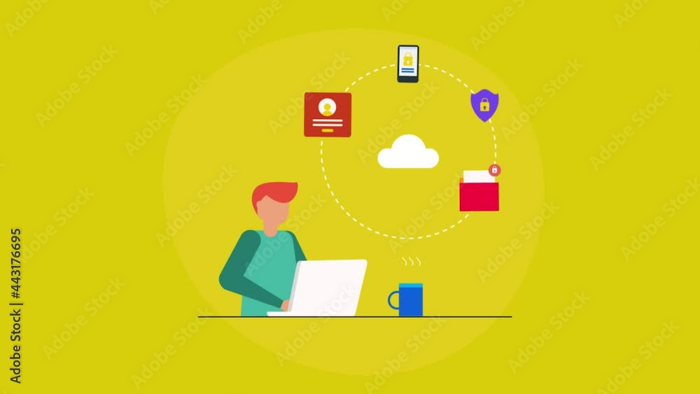 Poster businessman working with secure cloud computing internet technology, data protection, secure documen