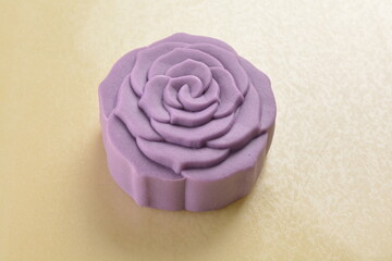 traditional healthy no oil baked yam taro lotus paste mooncake with sweet bean and mochi in purple rose flower shape lantern mid autumn festival halal product menu