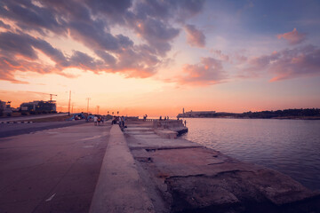 Amazing sunset at El Malecon, La Havana