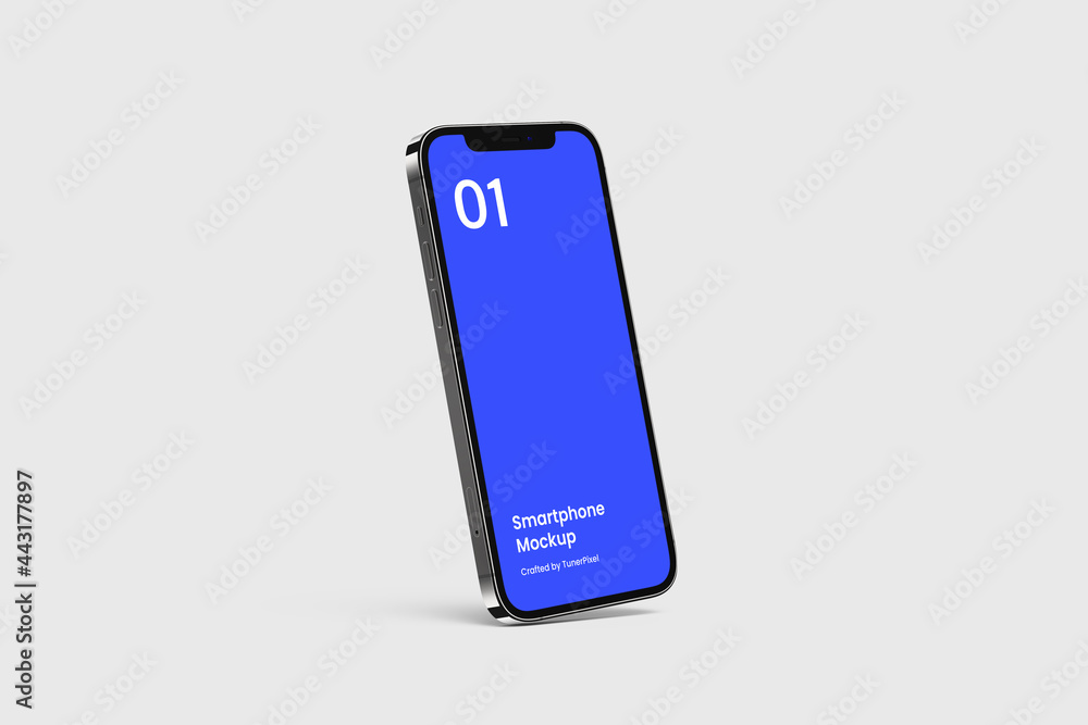 Wall mural smartphone mockup | fully editable file, replaceable screen, separated shadow and background