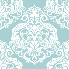 Damask seamless vector background. Wallpaper in the baroque style template. Blue and white floral element. Graphic ornate pattern for wallpaper, fabric, packaging, wrapping. Damask flower ornament.
