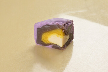 traditional healthy no oil baked yam taro lotus paste mooncake with sweet bean and mochi in purple...