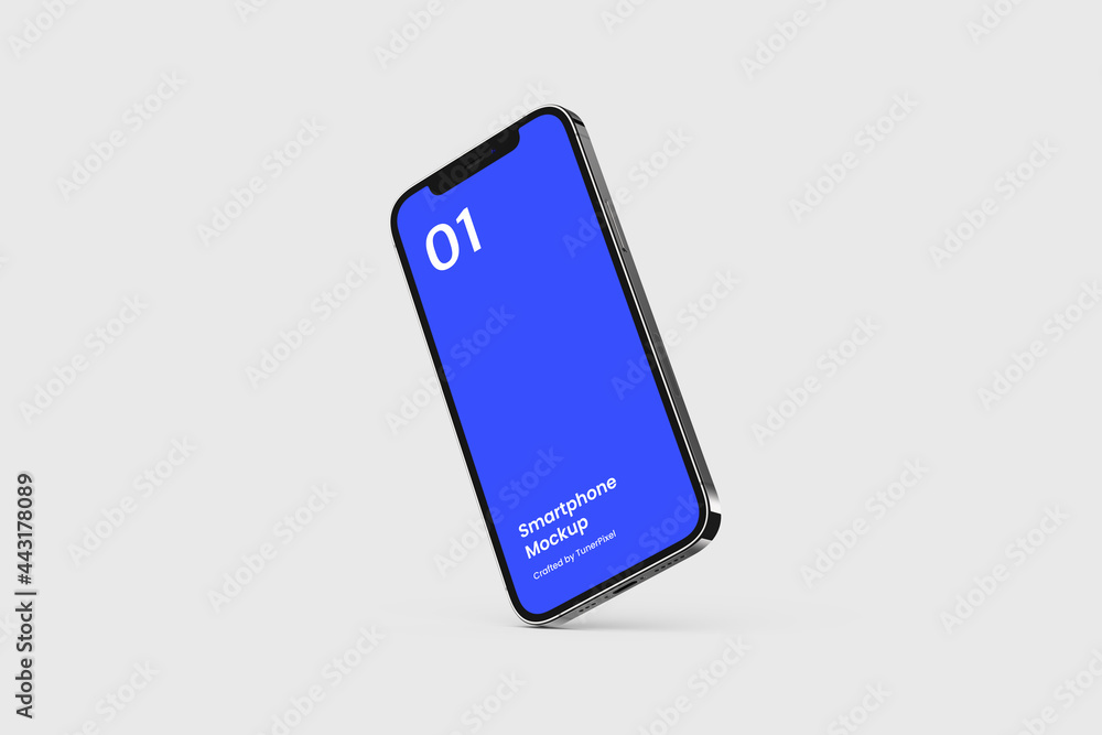 Wall mural smartphone mockup | fully editable file, replaceable screen, separated shadow and background