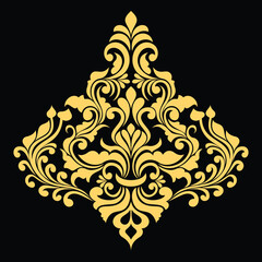 Damask floral design element. Gold and black. Graphic ornament vector background.