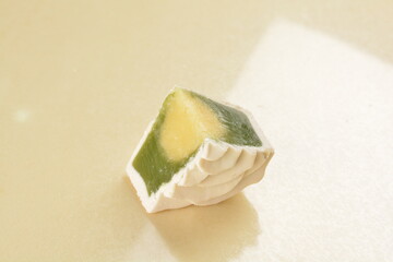 traditional healthy no oil baked green pandan crystal lotus paste mooncake with sweet bean in white rose flower petal shape lantern mid autumn festival halal product menu