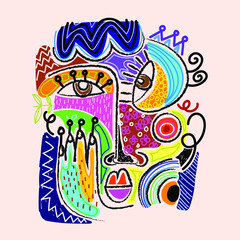Face abstract character,sketch,drawing,rough background vector illustration.