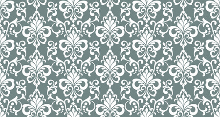 Damask floral design element. Gray and white. Graphic ornament royal wallpaper vector background.