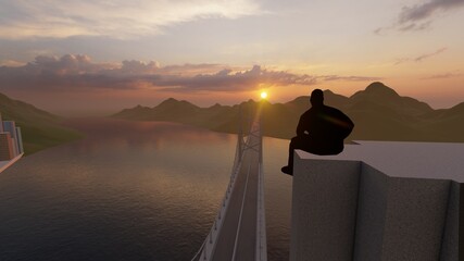 man at top of bridge