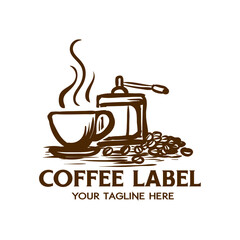 coffee cup and beans illustration for logo branding 