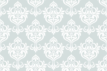 Damask floral design element. Gray and white. Graphic ornament royal wallpaper vector background.