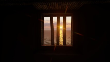 wood windows with sea view