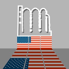Factory industrial icon and flag of USA