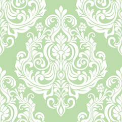 Damask seamless vector background. baroque style pattern. Green and white floral element. Graphic ornate pattern for wallpaper, fabric, packaging, wrapping. Damask flower ornament.