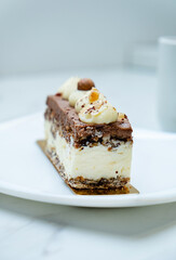 chocolate cake with nuts and coffee