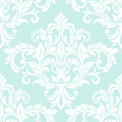 Fototapeta na wymiar Damask seamless vector background. Wallpaper in the baroque style template. Blue and white floral element. Graphic ornate pattern for wallpaper, fabric, packaging, wrapping. Damask flower ornament.