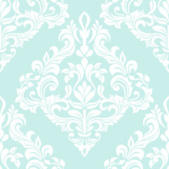 Damask seamless vector background. Wallpaper in the baroque style template. Blue and white floral element. Graphic ornate pattern for wallpaper, fabric, packaging, wrapping. Damask flower ornament.