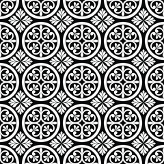 Floral seamless pattern with baroque style ornament. Modern stylish texture. Black and white. Repeating vector background.