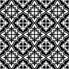 Floral seamless pattern with baroque style ornament. Modern stylish texture. Black and white. Repeating vector background.