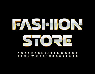 Vector glamour logo Fashion Store. Gold and White chic Font. Elite Alphabet Letters and Numbers set