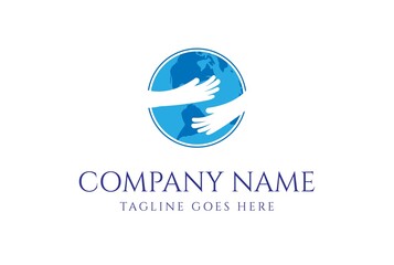 Modern Hand Hug Globe Earth World Save Care for Environment Logo Design Vector