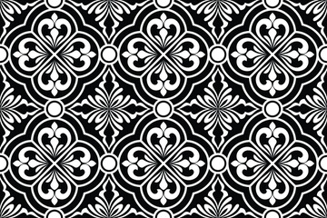 Fototapeta premium Abstract geometric floral seamless pattern. Black and white ornament. Modern stylish texture repeating. Vector background.