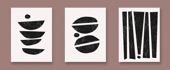 Abstract Prints Set Bohemian Style with Textures Geometric Elements. Minimalist Trendy Contemporary Design Perfect for Wall Art, Prints, Social Media, Posters, Invitations, Branding Design.