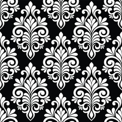 Floral baroque damask seamless pattern. royal wallpaper black and white ornamental vector background.