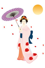 着物を着た日本人女性のイラスト