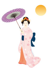 着物を着た日本人女性のイラスト