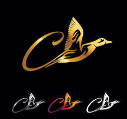 Golden Monogram Duck Initial Letter C