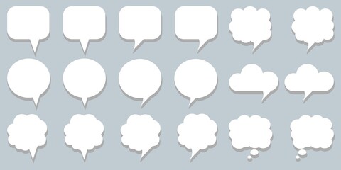 Set of smple speech bubble ICONS vector illustration. Talking, thinking, conversation, communication symbols. Seamless speech bubble collection for design.