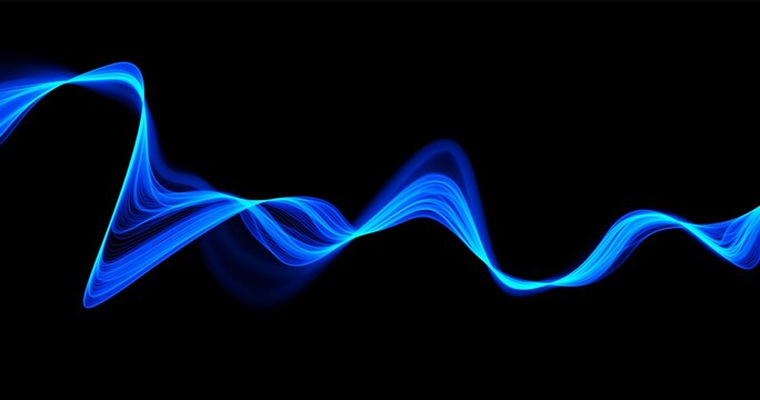 Blue abstract wave. Magic line design. Flow curve motion element. Neon gradient wavy illiustration.