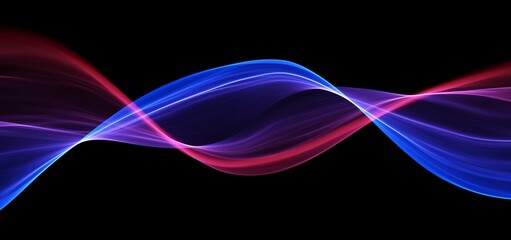 Blue and red abstract wave. Magic line design. Flow curve motion element. Neon gradient wavy illiustration.