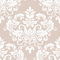 Damask seamless vector background. baroque style pattern. Beige and white floral element. Graphic ornate pattern for wallpaper, fabric, packaging, wrapping. Damask flower ornament.
