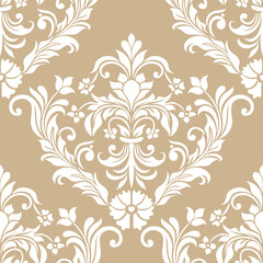 Damask seamless vector background. baroque style pattern. Beige and white floral element. Graphic ornate pattern for wallpaper, fabric, packaging, wrapping. Damask flower ornament.
