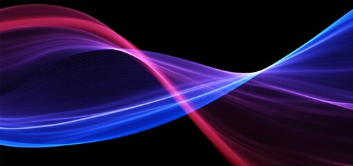 Blue and red abstract wave. Magic line design. Flow curve motion element. Neon gradient wavy illiustration.