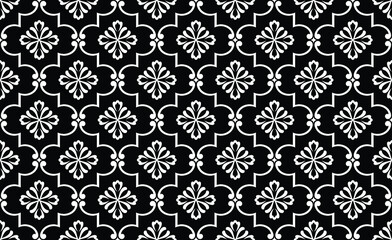 Fototapeta premium Abstract geometric floral seamless pattern. Black and white ornament. Modern stylish texture repeating. Vector background.