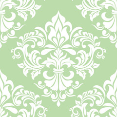 Damask seamless vector background. baroque style pattern. Green and white floral element. Graphic ornate pattern for wallpaper, fabric, packaging, wrapping. Damask flower ornament.