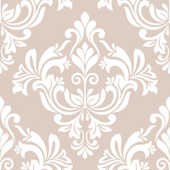Damask seamless vector background. baroque style pattern. Beige and white floral element. Graphic ornate pattern for wallpaper, fabric, packaging, wrapping. Damask flower ornament.
