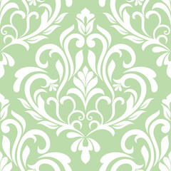 Damask seamless vector background. baroque style pattern. Green and white floral element. Graphic ornate pattern for wallpaper, fabric, packaging, wrapping. Damask flower ornament.