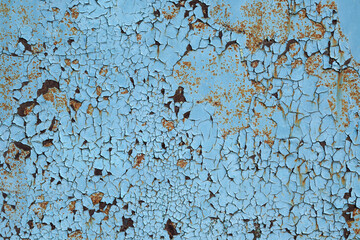 texture of old cracked metal painted blue sheet