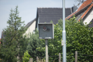 radar speed trap in a small village, outdoors