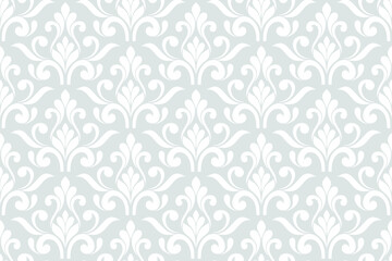 Floral geometric seamless pattern. Gray and white ornament. Fabric for ornament, wallpaper, packaging, vector background