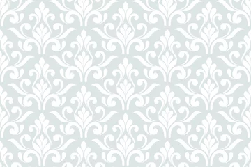 Fototapeten Geometrisches nahtloses mit Blumenmuster. Graue und weiße Verzierung. Stoff für Ornamente, Tapeten, Verpackungen, Vektorhintergrund © AJ Design