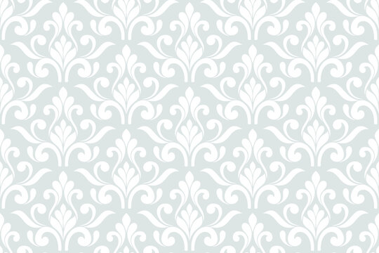 Floral geometric seamless pattern. Gray and white ornament. Fabric for ornament, wallpaper, packaging, vector background