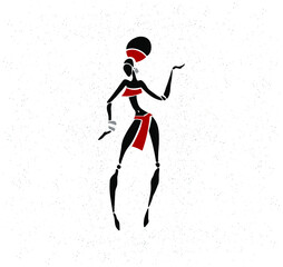 beautiful figure of an African woman in the style of ancient rock paintings	 - obrazy, fototapety, plakaty