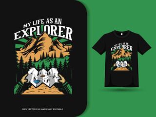 Mountain adventure with trail map t shirt design template. vector full editable eps cc