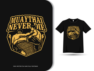 Muaythai fighter battle on the arena badge logo. t shirt design template. vector full editable eps cc