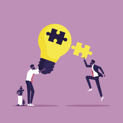 Fototapeta premium Creative collaboration for ideas or solutions concept, Business team work together to solve problems, collaboration and brainstorming
